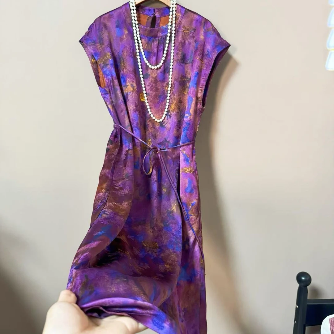 【紫薇】原创设计夏季时尚轻奢亲肤透气中长款连衣裙