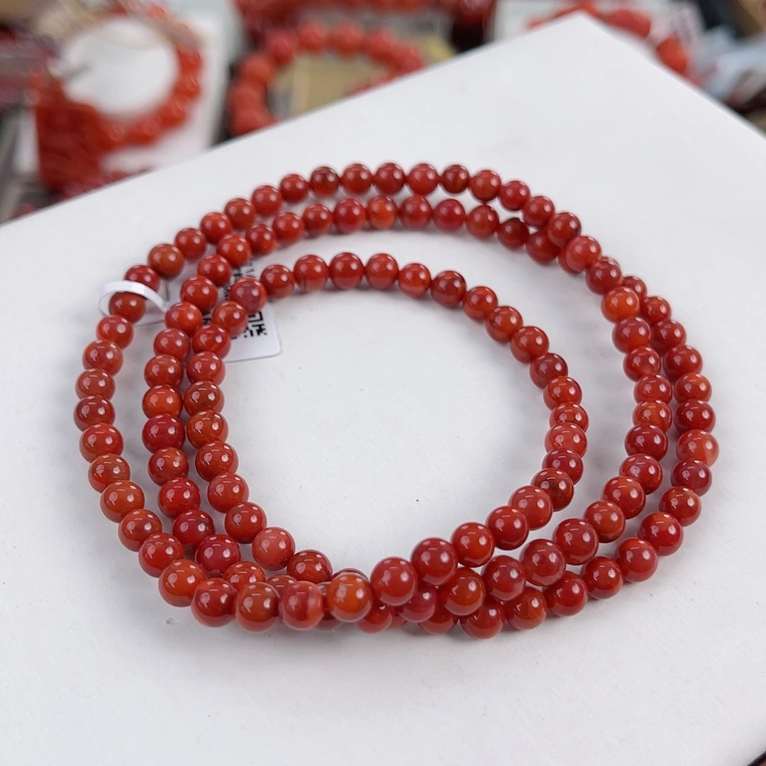 南红玛瑙未镶嵌瓦西锦红双色圆珠多圈5mm