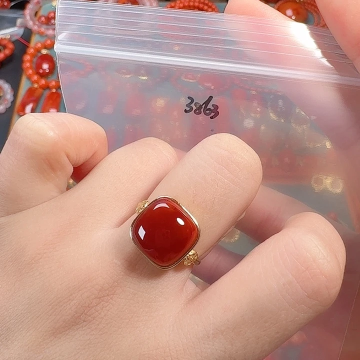 南红玛瑙银S925镶嵌戒指