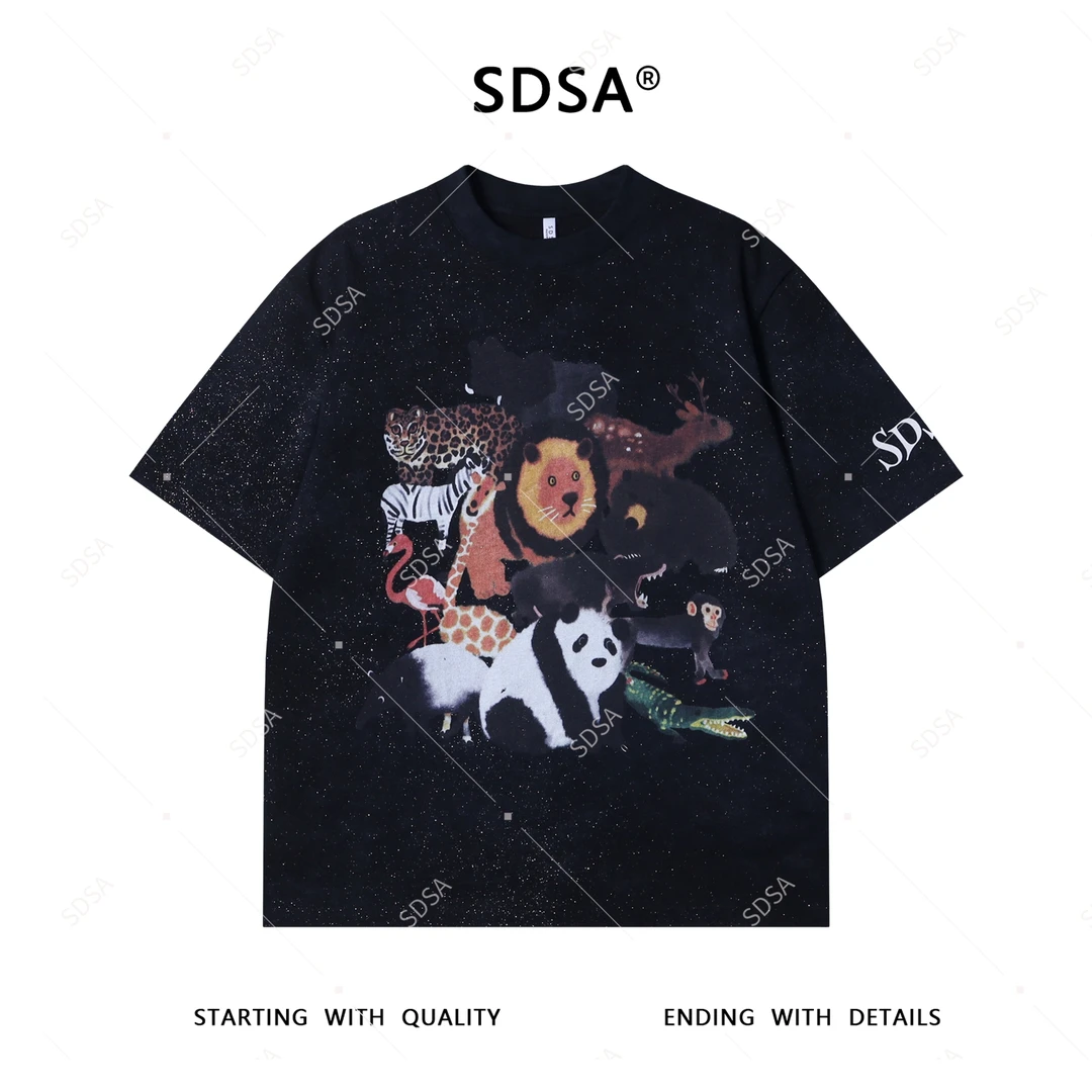 夏季高级感新款男士潮牌复古动物印花短袖T恤小众设计圆领上衣潮