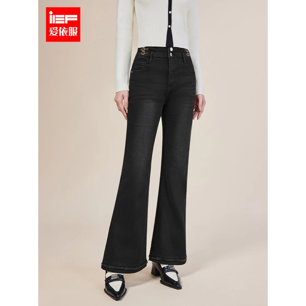 IEF/爱依服2025冬季新款韩版成熟通勤气质加绒百搭修身牛仔喇叭裤