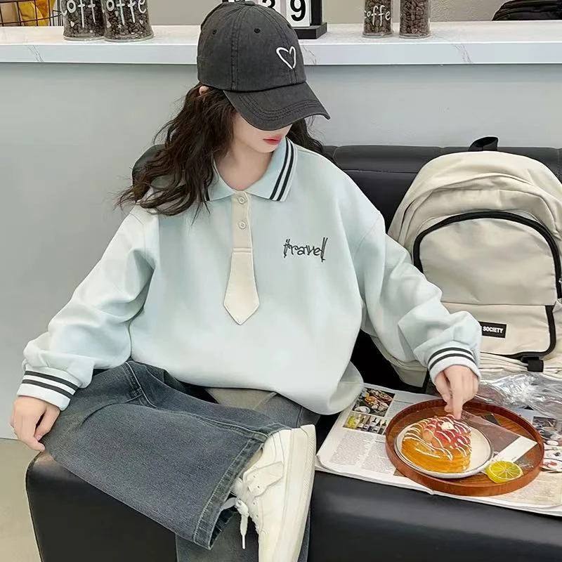 女童卫衣春秋款2025新款儿童韩版洋气翻领春装大童春季长袖polo衫