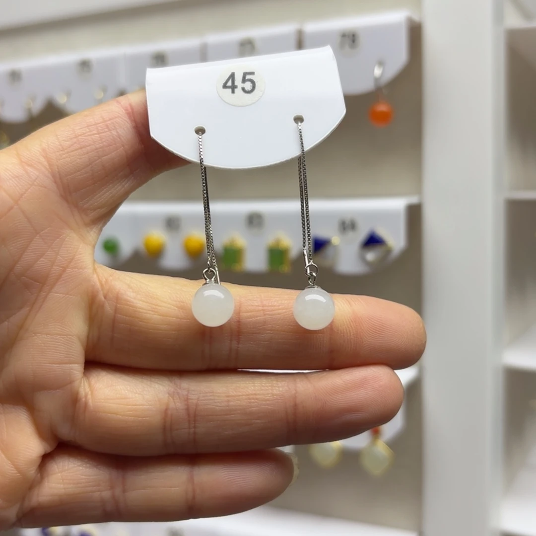 和田玉银S925镶嵌耳饰