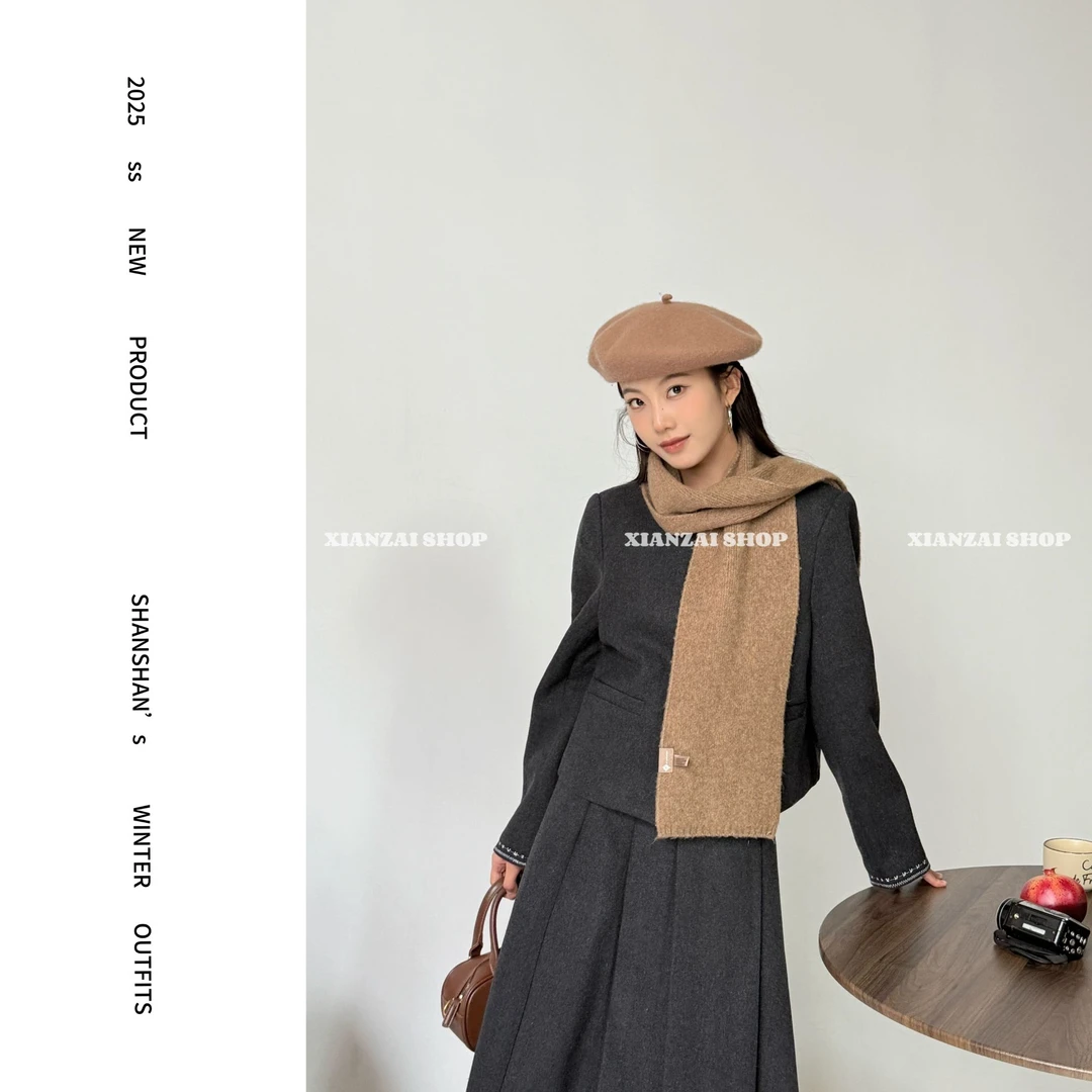 XIANZAI【留痕回忆】冬季新款法式精致保暖羽绒上衣半裙两件套装