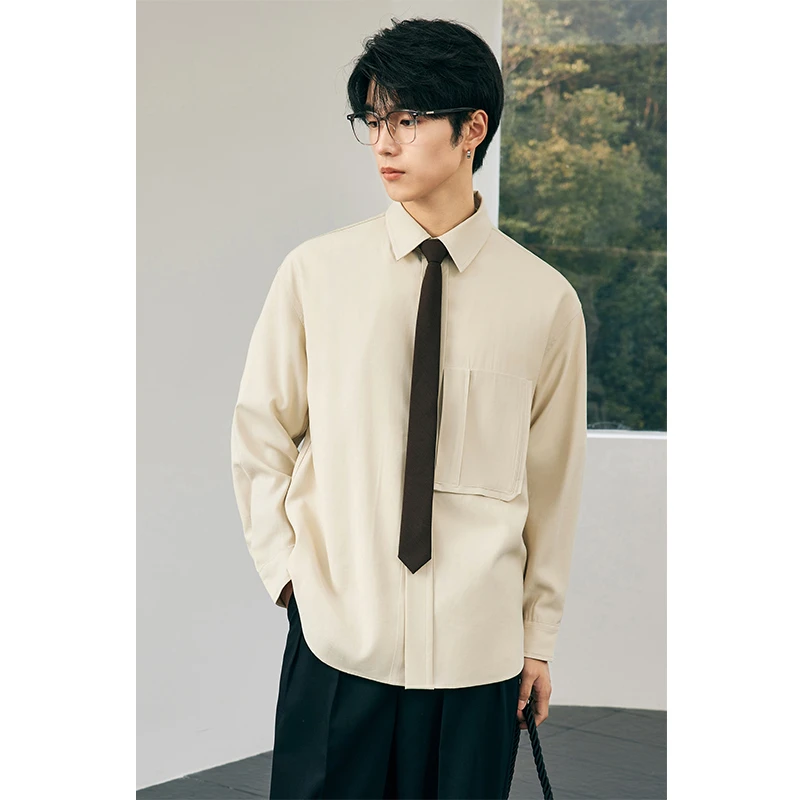 春秋季衬衫男款长袖2025新款高级感痞帅寸衫宽松休闲衬衣外套C963