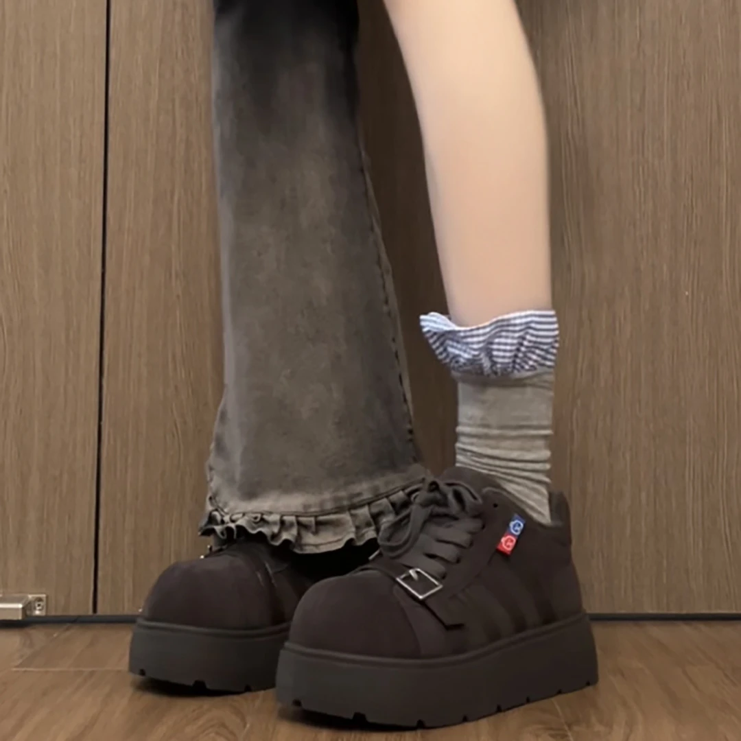 南在南方复古厚底保暖雪地棉鞋女冬2025新款外穿加绒加厚德训鞋子