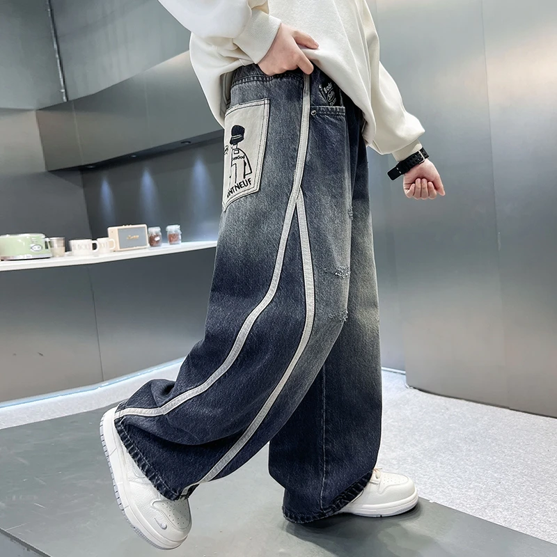 男童2025新款秋季春秋高街长裤阔腿牛仔裤春季中腰儿童休闲阔腿裤