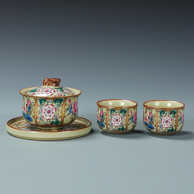 汝窑金丝开片三才悬停盖碗简约家用功夫茶具公司开业logo伴手礼品