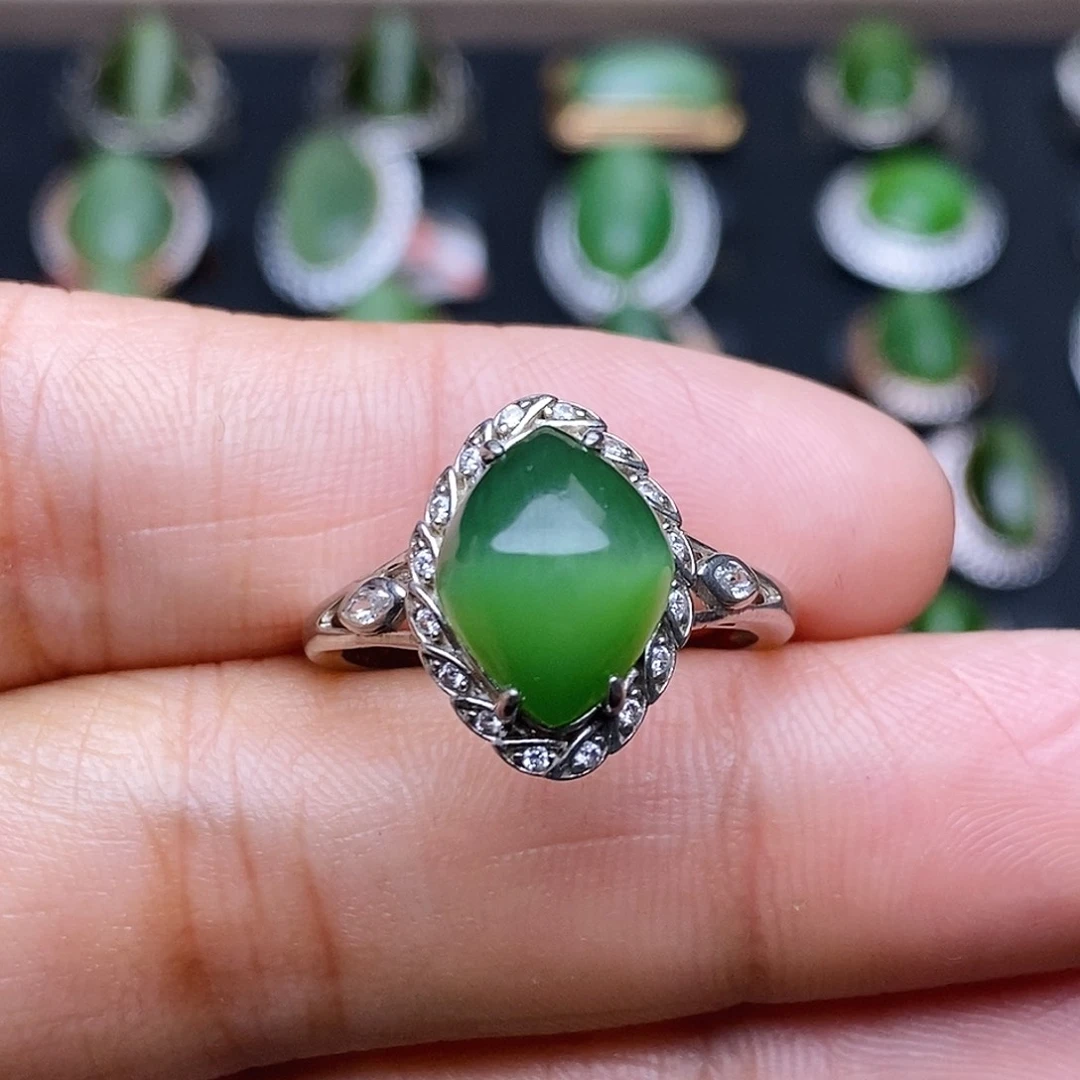 和田玉（碧玉）银S925镶嵌吊坠(不含链)戒指