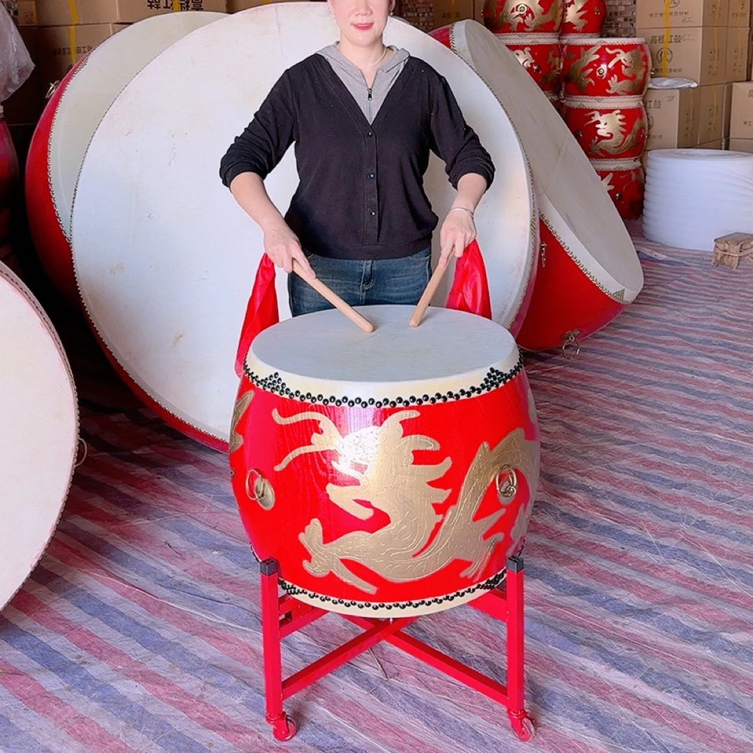 头层牛皮椿木中国红龙鼓威风锣鼓堂鼓演出鼓鼓舞战鼓