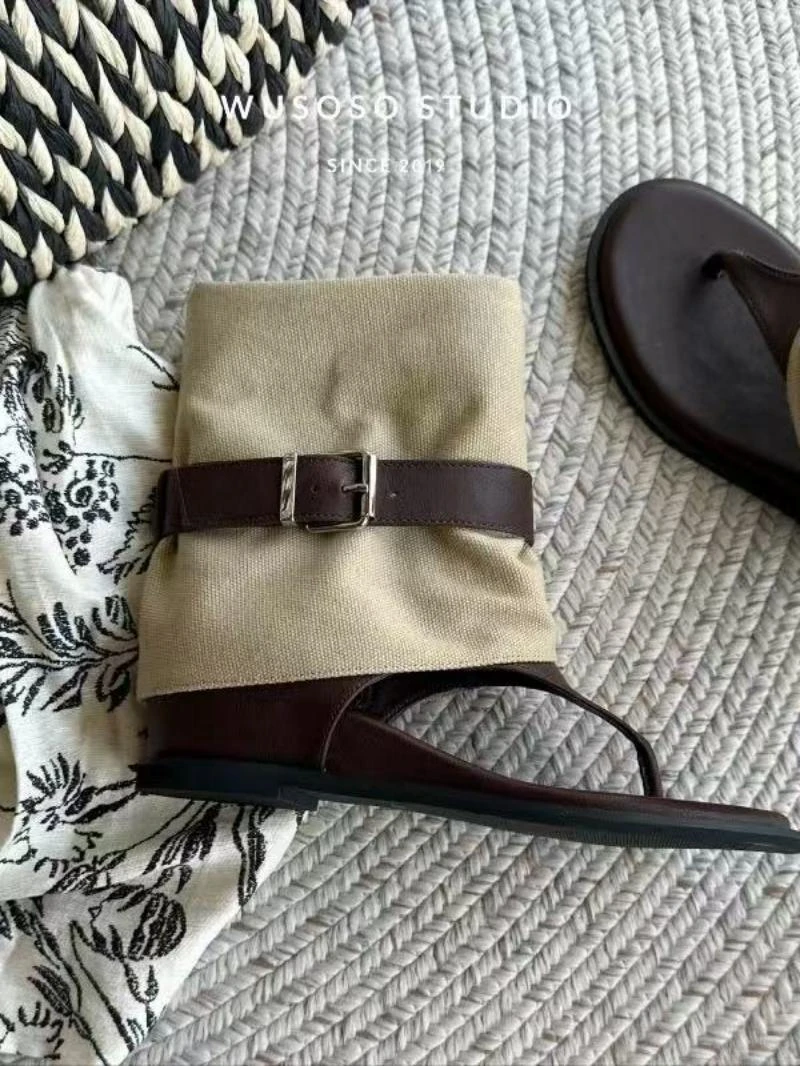 YUGE内增高拼接机车靴 牛仔拼接露趾靴 夹趾靴女夏季4cm