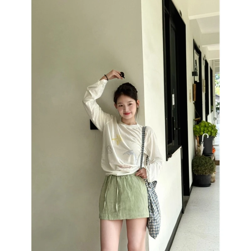 MARIE.COCO美式长袖t恤女春夏新款松弛感搭配+夏显瘦宽松风短裙