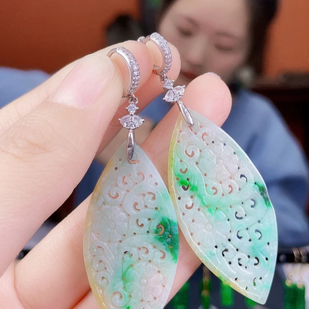 翡翠银S925镶嵌耳饰