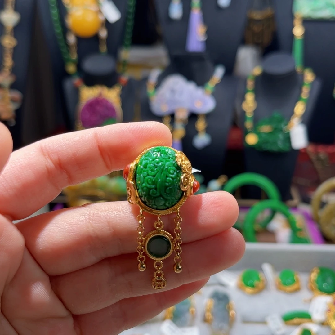 【闪购商品】翡翠戒指银S925镀金镶嵌 福利