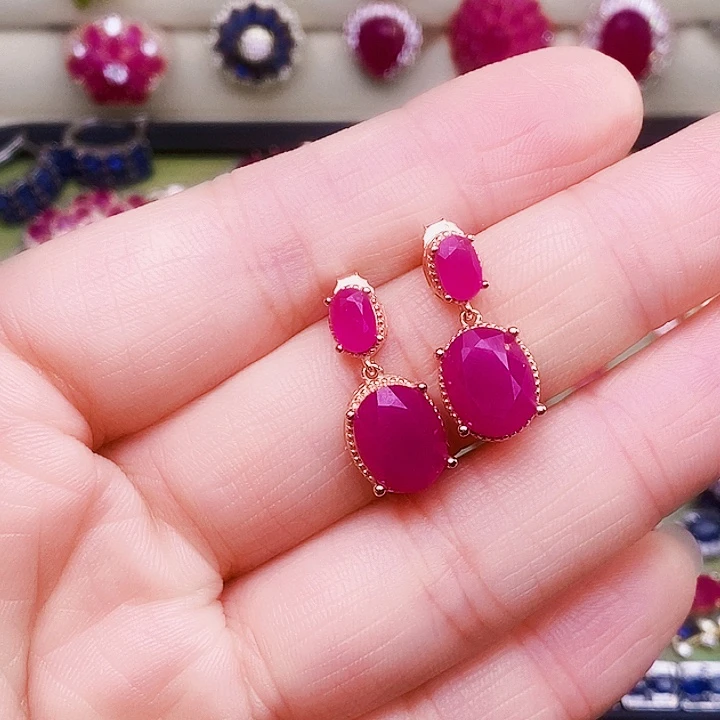 红宝石银S925镶嵌耳饰