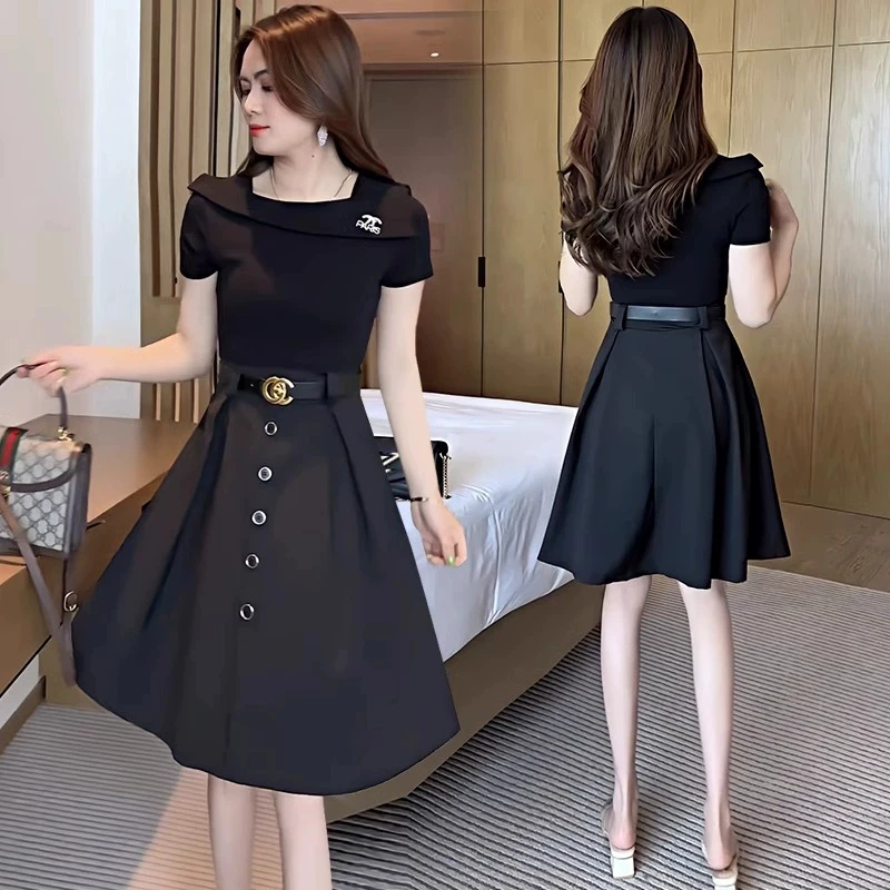 假两件拼接连衣裙女装2025夏季新款t恤裙小个子收腰显瘦半身裙子