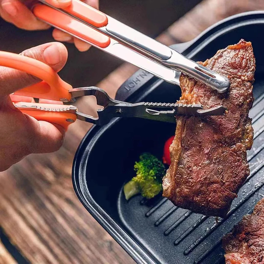 脉鲜（MAXSUN）不锈钢便携烤肉夹子剪刀烧烤工具多功能可拆卸套装