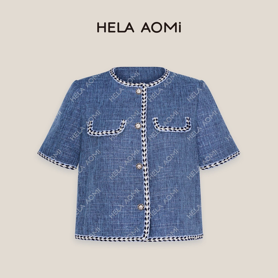 HELAAOMI “仲夏小香”亚麻莱赛尔编织门襟单排扣短外套CY5BZ00813