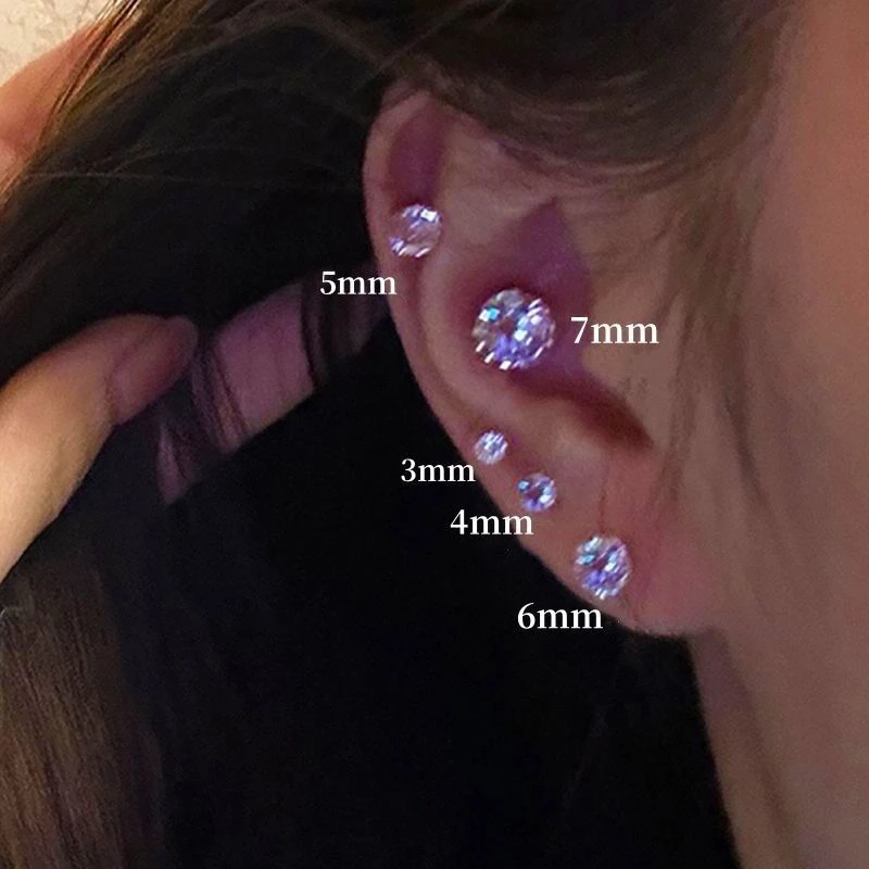 铜合金耳饰 超闪锆石耳钉耳骨钉高级精致水钻睡觉免摘养耳洞耳饰