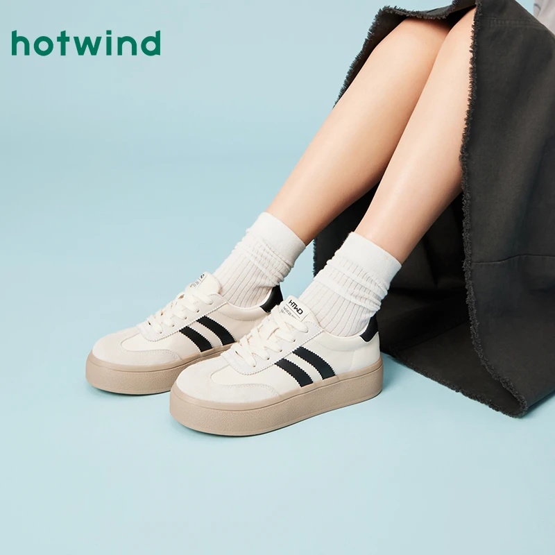 热风德训鞋女2025年春季小个子厚底板鞋韩版平底小白鞋H14W25112