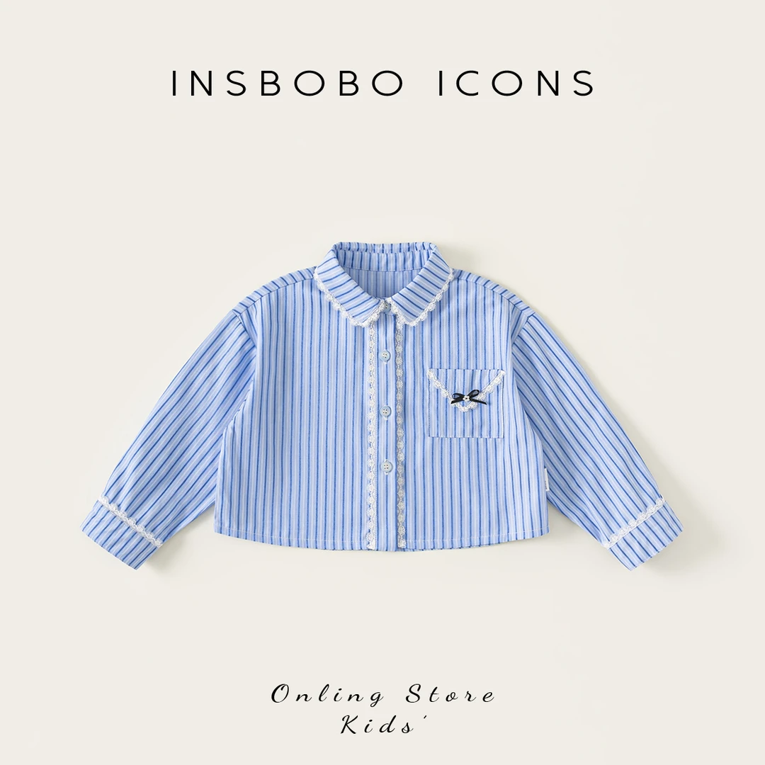 QY25059【秋】儿童上衣（花边点缀元素蝴蝶结装饰口袋衬衫）