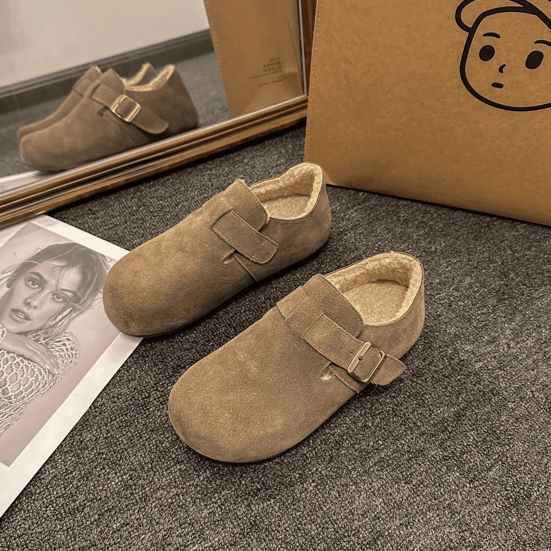 小瑞同款【3cm羊羔绒勃肯】秋冬复古扣带一脚蹬休闲风棉鞋秋冬加绒
