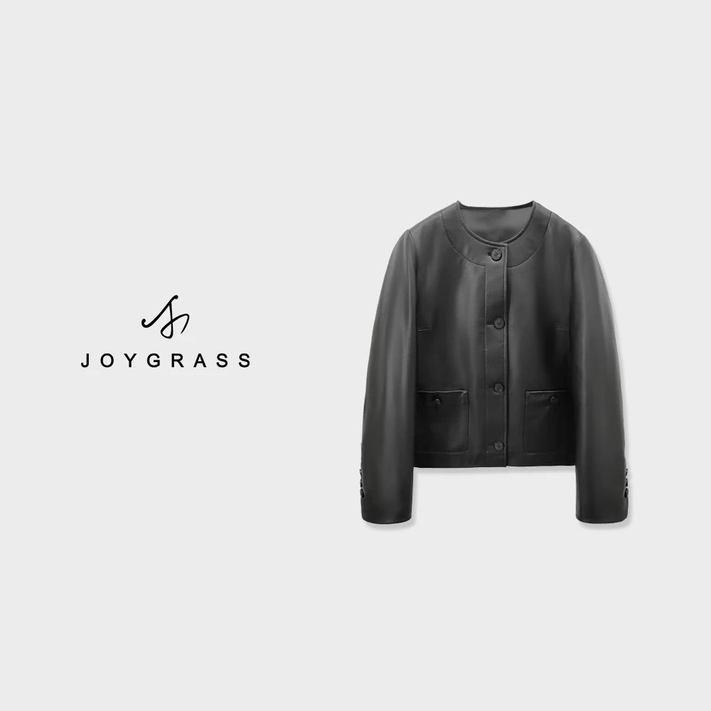 JOYGRSS(乔伊）真皮设计款皮衣PW-05059短款时尚春季
