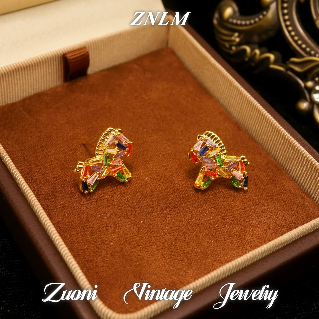 黄铜耳饰 E221柏★【珐彩金马】年ZNLM  小马耳钉