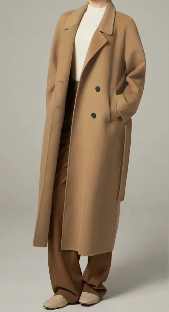 女装呢子女毛呢外套红色双面羊大衣气质中长款冬季