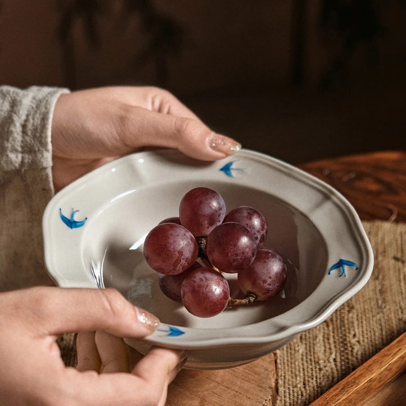 deardali日式复古陶瓷餐具浮雕燕子碗点心盘陶瓷面碗米饭碗水果盘