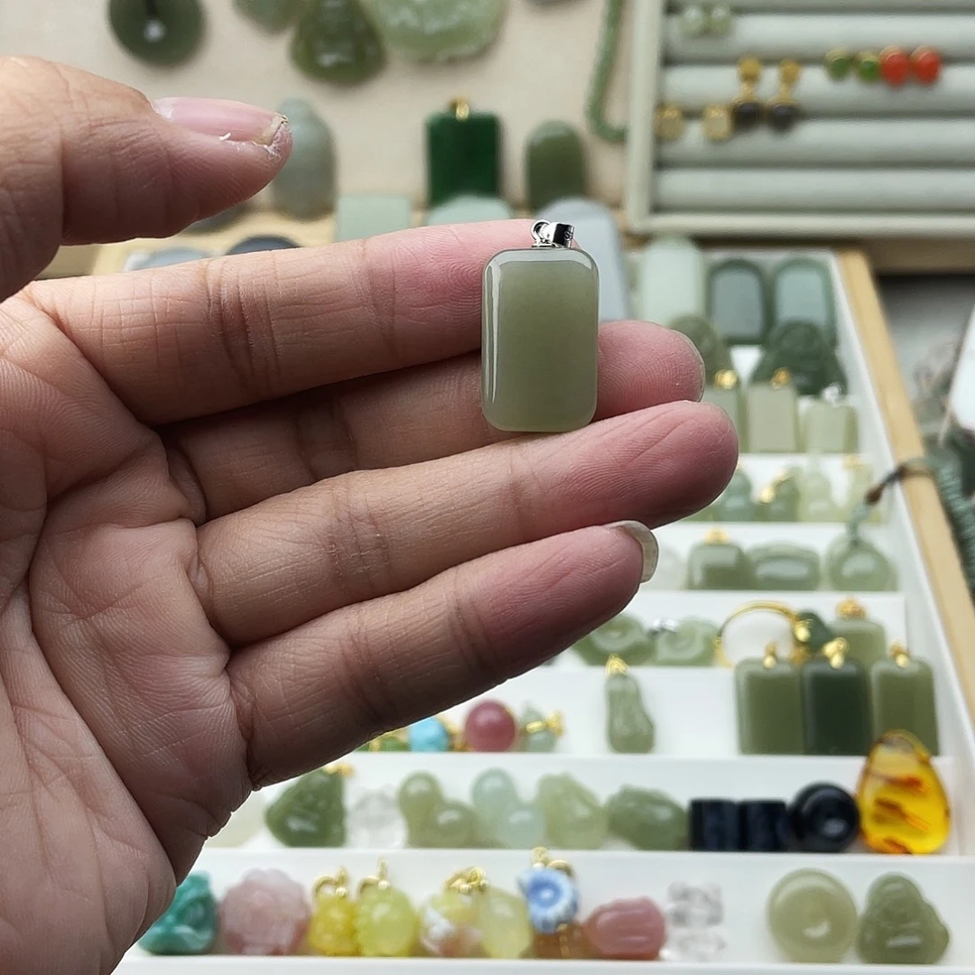 和田玉银S925镶嵌吊坠(不含链)