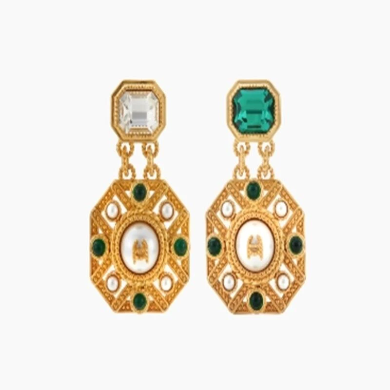 铁合金大理石耳饰 LAURENCE & CHICO绿宝石几何耳钉C4AE10842010