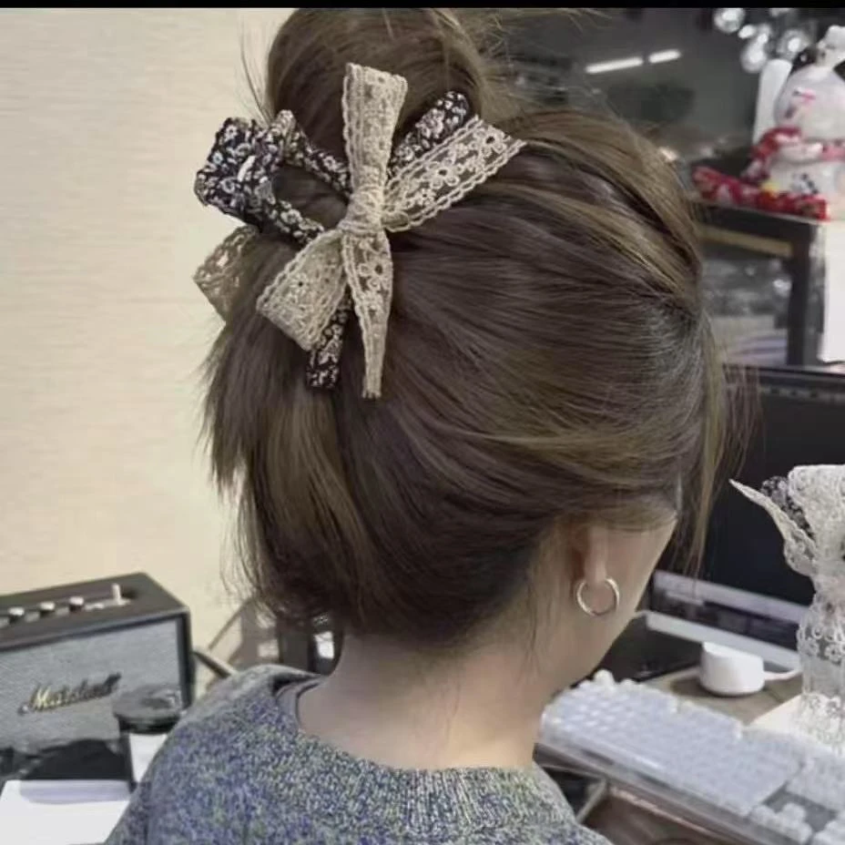 【蝶谷】韩系碎花蕾丝蝴蝶结盘发抓夹