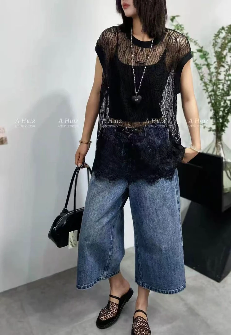 25555-3482 蕾丝透透夏季洋气短袖T恤