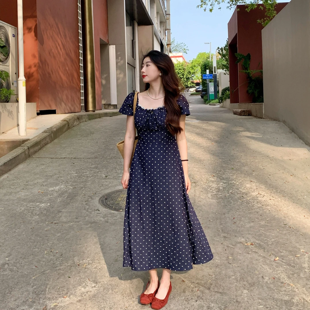 心蓝家 复古の恋歌 / 优雅爱心连衣裙后背打揽设计小个子穿搭女XS