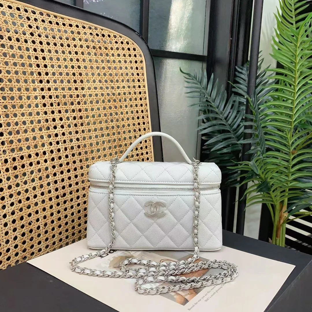 99新 Chanel/香奈儿 CD 25c LP饭盒灰银荔枝牛单肩包/57785645