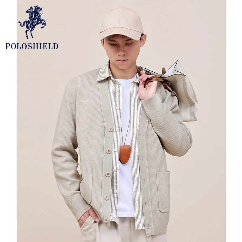 POLOSHIELD保罗希尔德早秋针织开衫新款通勤外套春秋季男装宽松
