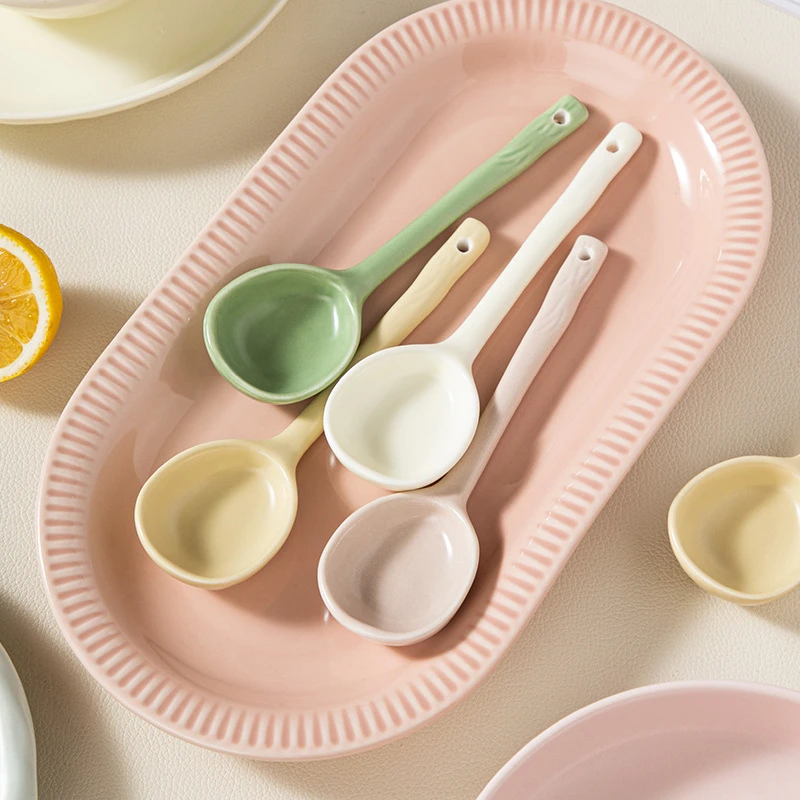 陶瓷勺子日式可爱小汤勺家用网红ins风吃饭汤匙高颜值饭勺长柄勺