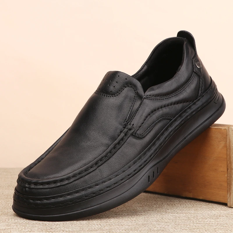 CATIA SELI新款百搭真皮皮鞋纯牛皮软底一脚蹬男士厚底商务休闲鞋
