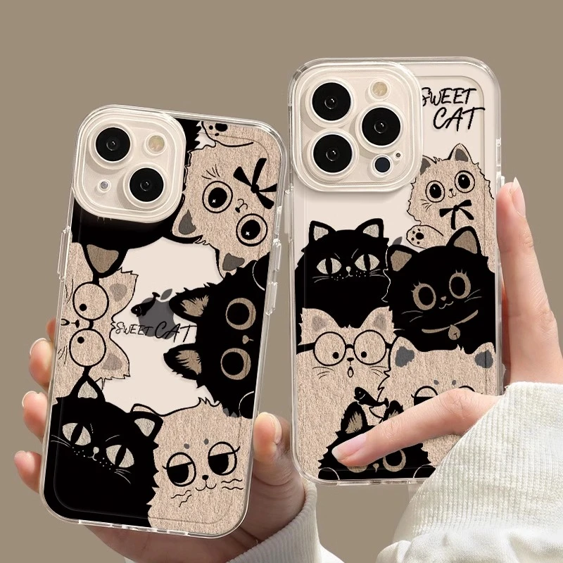 黑猫白猫适用iPhone15苹果16promax透明手机壳14全包13可爱12少女