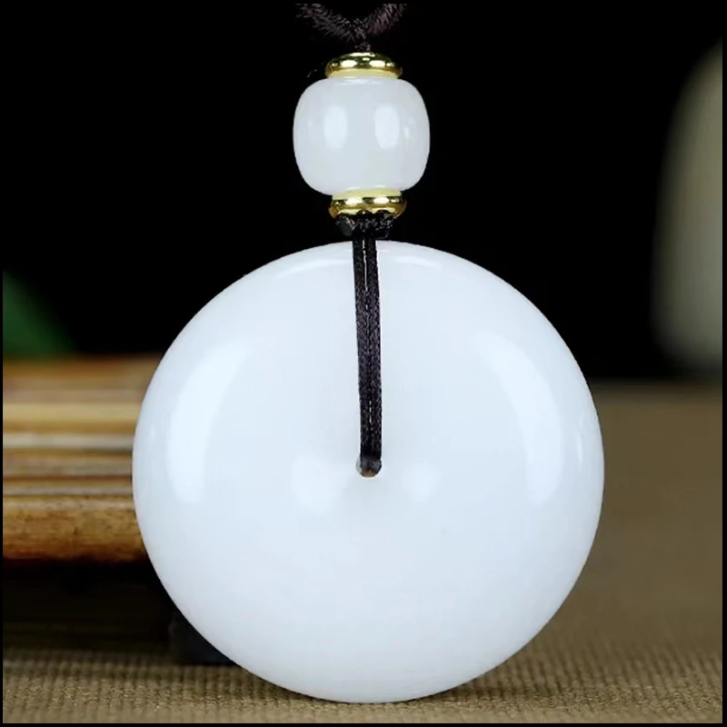 【直径35MM左右】天然金丝玉平安扣男士女款白色平安扣玉佩玉挂件