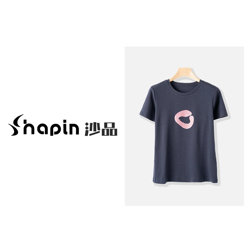 简约休闲字母印花正肩显瘦短袖百搭柔软弹力T恤女SESQ1082