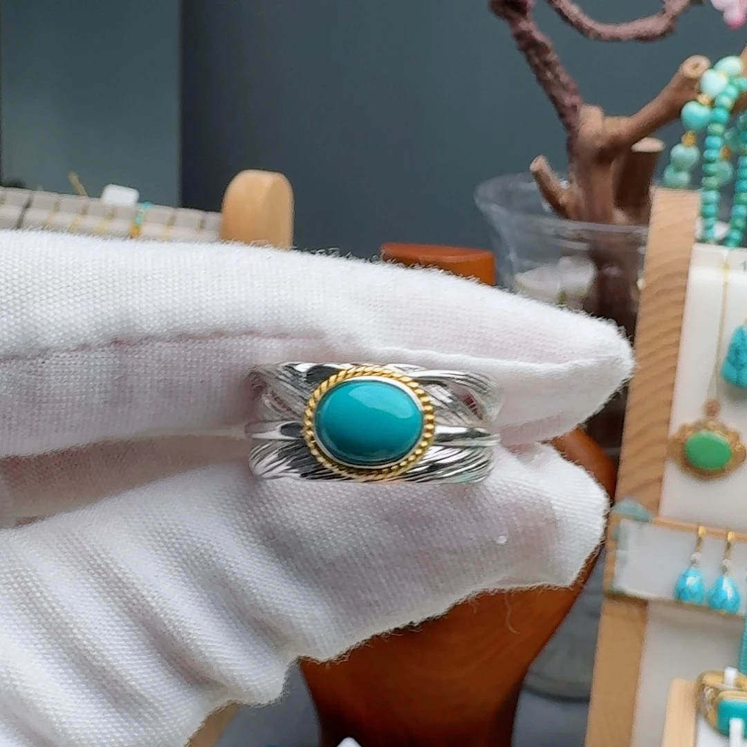 向***葵绿松石银S925镶嵌戒指戒指