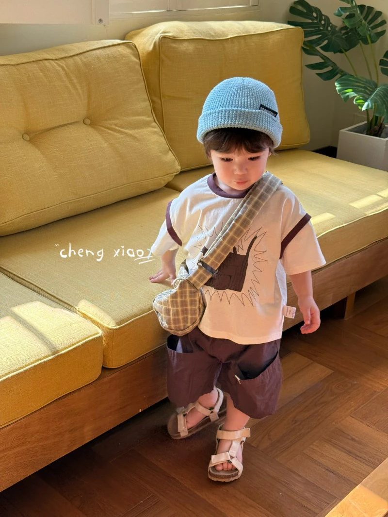 橙小七夏款男童纯棉短袖T恤宽松休闲韩版洋气印花圆领上衣