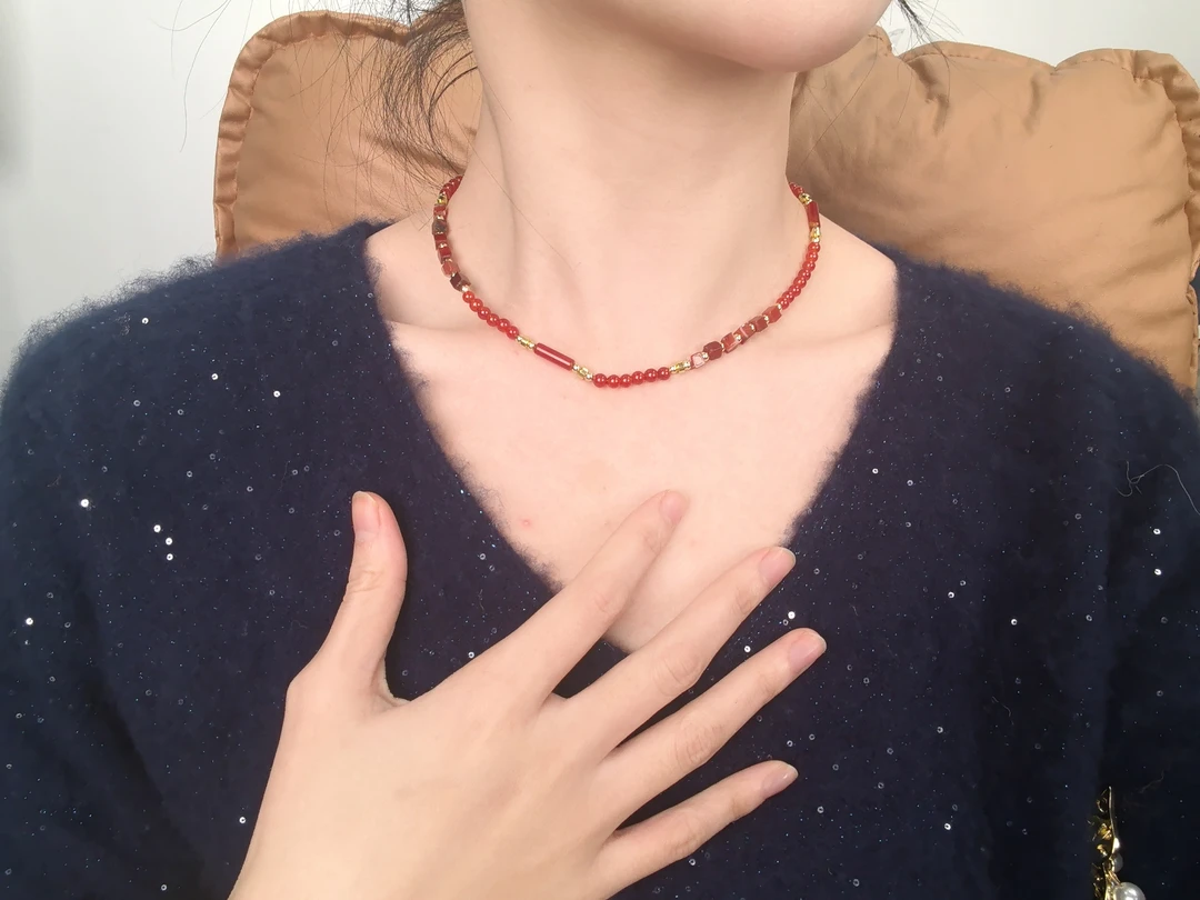 钛钢项链 X0144《红果果》简约大气复古风串珠手工经典项链