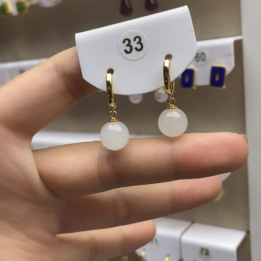 和田玉银S925镶嵌耳饰