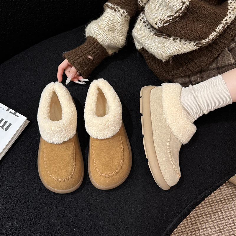 厚底毛毛雪地短靴子女冬季加绒加厚保暖2025新款爆款勃肯棉鞋外穿