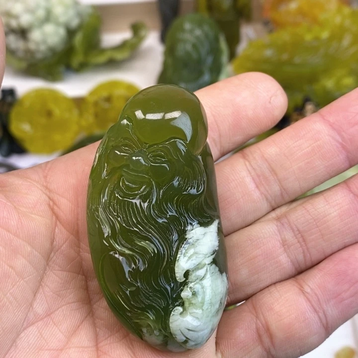 蛇纹石玉手把件未镶嵌道*