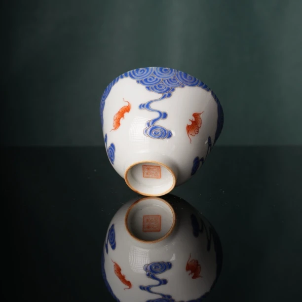 5 洪福齐天料彩杯景德镇纯手绘青花粉彩复古主人杯