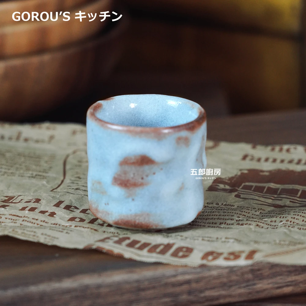 【满50-10】五郎 日本进口 志野烧切立茶杯茶喝水杯 手工手绘